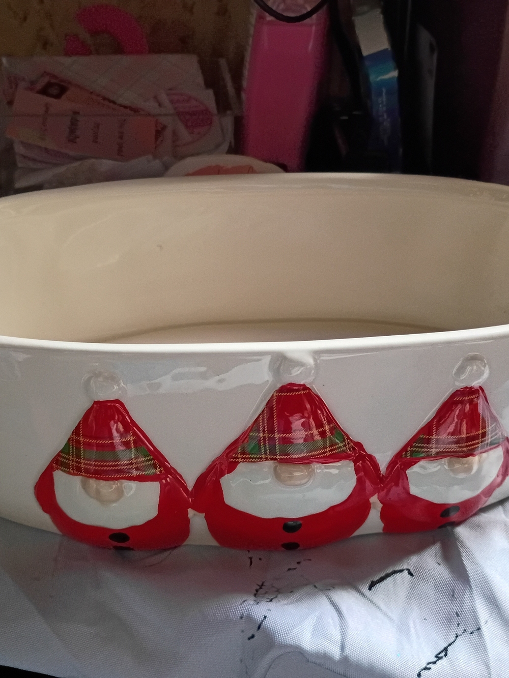 Ceramic Holiday Santa Baking Dish - White with Red Accents